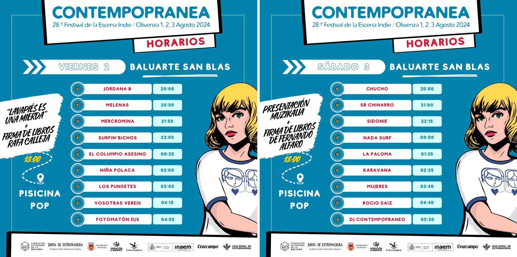 Cartel y horarios por días