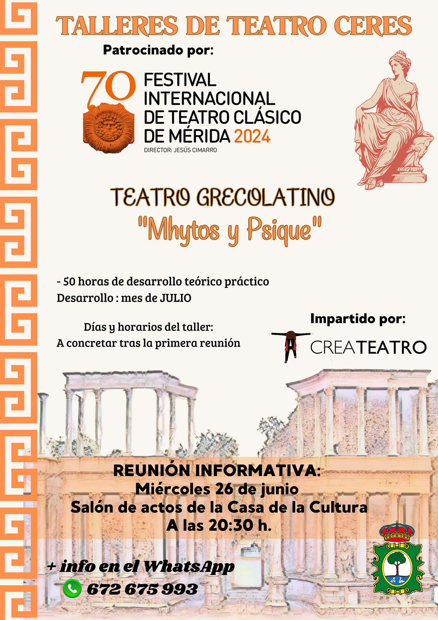 El taller de teatro Ceres se impartirá en Ribera del Fresno en julio con 'Mhytos y Psique' como tema principal